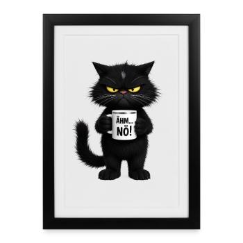 Miau Mug Ähm Nein lustige und böse schwarze Katze  - Gerahmtes Poster (27 × 37 cm) - Schwarz - Vorne