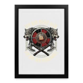 Wikinger, Ich Bin Der Schildwall, Odins Wölfe - Gerahmtes Poster (27 × 37 cm) - Schwarz - Vorne
