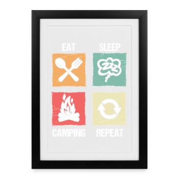 Camping Bonfire Camp Life Forest Camper - Gerahmtes Poster (27 × 37 cm) - Schwarz - Vorne