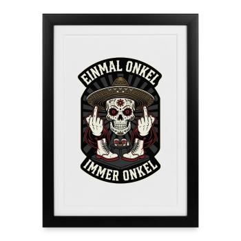 Sugar Skull Mittelfinger Sombrero - Gerahmtes Poster (27 × 37 cm) - Schwarz - Vorne