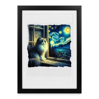Nuit étoilée du chat Ragdoll - Affiche encadrée (27 × 37 cm) - noir - Devant