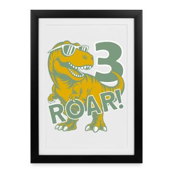 DINO 3E ANNIVERSAIRE DINOSAURE - Affiche encadrée (27 × 37 cm) - noir - Devant