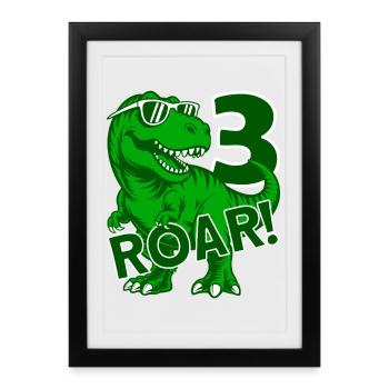 DINO 3E ANNIVERSAIRE DINOSAURE - Affiche encadrée (27 × 37 cm) - noir - Devant
