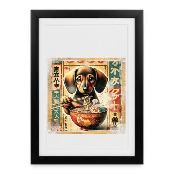 Affiche vintage de ramen teckel - Affiche encadrée (27 × 37 cm) - noir - Devant