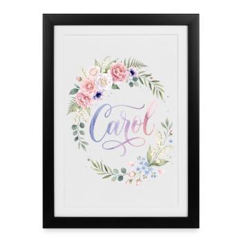 Couronne florale de Carol avec lettres - Affiche encadrée (27 × 37 cm) - noir - Devant