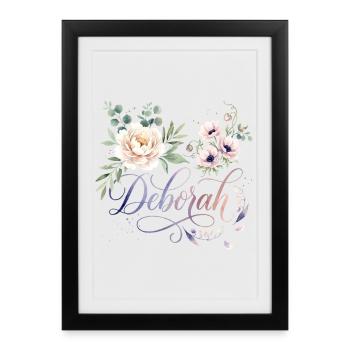 Deborah Blütenname Wasserfarben - Gerahmtes Poster (27 × 37 cm) - Schwarz - Vorne