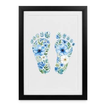 Pieds de bébé faits de fleurs - personnalisables - Affiche encadrée (27 × 37 cm) - noir - Devant