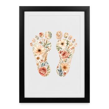 Pieds de bébé faits de fleurs - personnalisables - Affiche encadrée (27 × 37 cm) - noir - Devant