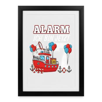 Alarm Ich Bin Jetzt 7 Feuerwehr Geburtstag - Gerahmtes Poster (27 × 37 cm) - Schwarz - Vorne