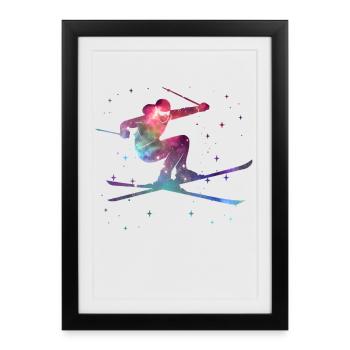 Skieurs Skieurs Skieurs Enfants Garçons Skis - Affiche encadrée (27 × 37 cm) - noir - Devant