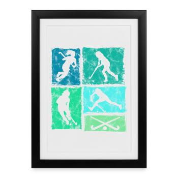 Hockey sur gazon Hockey en salle pour femmes filles - Affiche encadrée (27 × 37 cm) - noir - Devant
