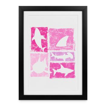 Graphisme Retro Silhouettes des Sharks - Affiche encadrée (27 × 37 cm) - noir - Devant
