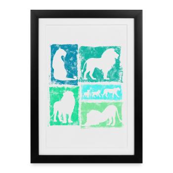 Lions Silhouettes Retro Style Graphic - Framed poster (27 × 37 cm) - black - Front