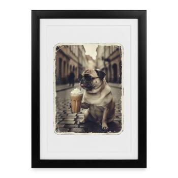 Winnie boit café latte - Affiche encadrée (27 × 37 cm) - noir - Devant