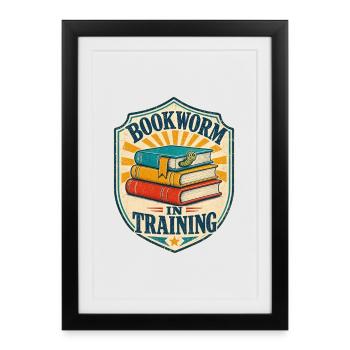 Bücherwurm in Ausbildung, lustiges Lesergeschenk für Kinder - Gerahmtes Poster (27 × 37 cm) - Schwarz - Vorne