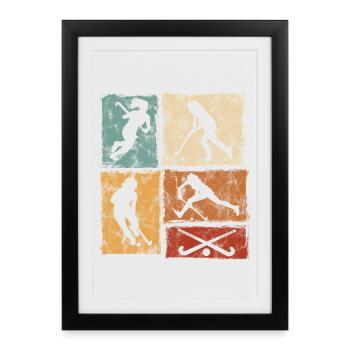 Hockey sur gazon Hockey en salle pour femmes filles - Affiche encadrée (27 × 37 cm) - noir - Devant