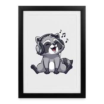 Raccoon Singing Listening to Music - Framed poster (27 × 37 cm) - black - Front