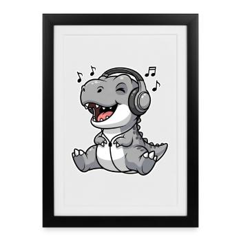 T Rex Music Listening - Framed poster (27 × 37 cm) - black - Front
