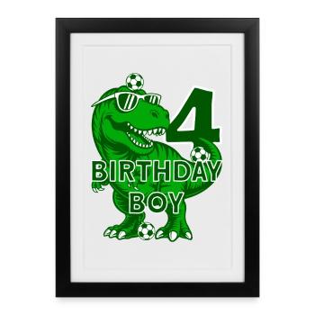 4 ANS D’ANNIVERSAIRE GARÇON FOOTBALL 4E ANNIVERSAIRE - Affiche encadrée (27 × 37 cm) - noir - Devant