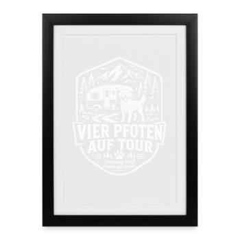 Camping mit Hund Vier Pfoten auf Tour Shirt - Gerahmtes Poster (27 × 37 cm) - Schwarz - Vorne
