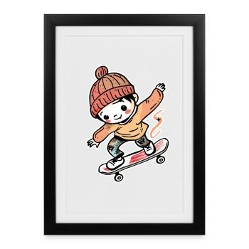 Skateboarding Boy Comic Style - Framed poster (27 × 37 cm) - black - Front