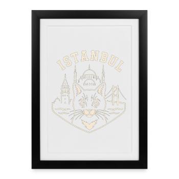 Istanbul Cat Skyline - Affiche encadrée (27 × 37 cm) - noir - Devant
