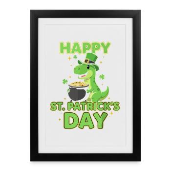 Joyeux dinosaure pour la Saint-Patrick - Affiche encadrée (27 × 37 cm) - noir - Devant