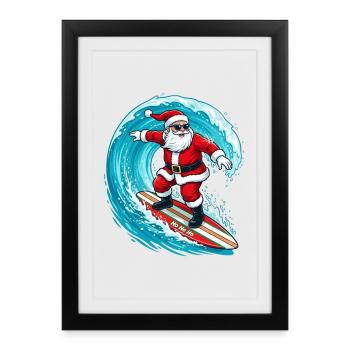 Christmas In July Surfing Santa Claus - Framed poster (27 × 37 cm) - black - Front