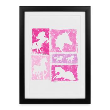 Perspectives de licorne – Style vintage avec des étoiles - Affiche encadrée (27 × 37 cm) - noir - Devant
