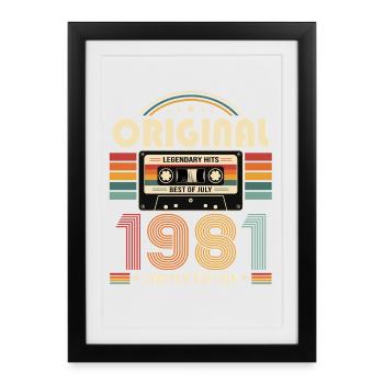 Cadeau pour le 45e anniversaire Millésime de juillet 1981 - Affiche encadrée (27 × 37 cm) - noir - Devant