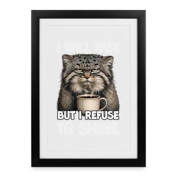 Coffee and Pallas Cat Humor Motif | Manul Cats - Framed poster (27 × 37 cm) - black - Front
