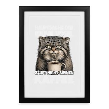 Pallas's Katze Manul Kaffee Fan Katzen - Gerahmtes Poster (27 × 37 cm) - Schwarz - Vorne