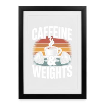 Entraînement en force Caféine et musculation Salle de musculation - Affiche encadrée (27 × 37 cm) - noir - Devant