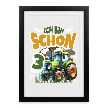 Cadeau de tracteur pour le 3e anniversaire - Affiche encadrée (27 × 37 cm) - noir - Devant