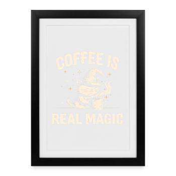 Katze Kaffee Magie Zauberer - Gerahmtes Poster (27 × 37 cm) - Schwarz - Vorne