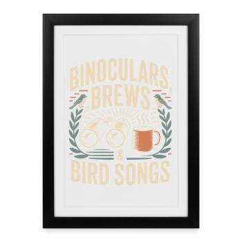Jumelles, bières et chants d’oiseaux - Affiche encadrée (27 × 37 cm) - noir - Devant