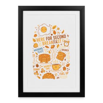 Petit-déjeuner ici Pour un deuxième petit-déjeuner Brunch drôle - Affiche encadrée (27 × 37 cm) - noir - Devant