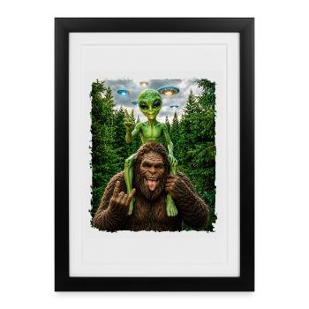 Bigfoot, Alien Rocker, Musique Rock, Main de Rock, OVNI - Affiche encadrée (27 × 37 cm) - noir - Devant