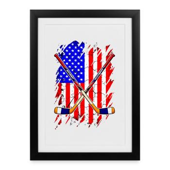 USA Flagge mit Eishockeyschlägern - Framed poster (27 × 37 cm) - black - Front