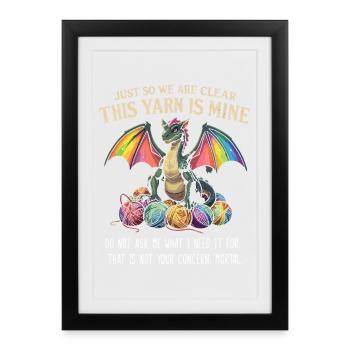 Dragon and Yarn Knitting Crochet - Framed poster (27 × 37 cm) - black - Front