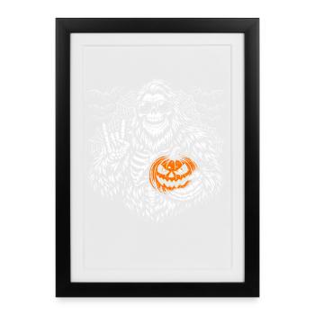 Halloween Bigfoot, Halloween Party, Skeleton Pumpkin - Framed poster (27 × 37 cm) - black - Front