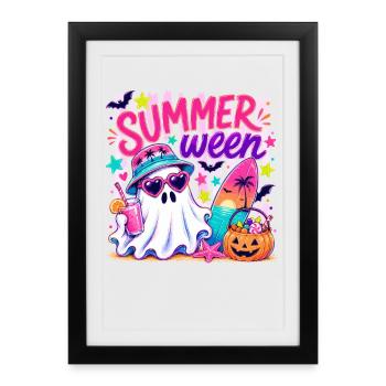 Summerween Fantôme Plage | Vacances Halloween - Affiche encadrée (27 × 37 cm) - noir - Devant