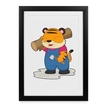 Forêt de bois de Tiger Lumberjack - Affiche encadrée (27 × 37 cm) - noir - Devant
