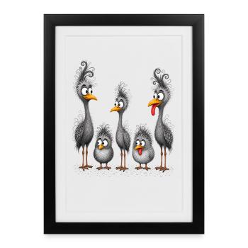 Chaotic Birds in Feathers Crazy Birds - Framed poster (27 × 37 cm) - black - Front