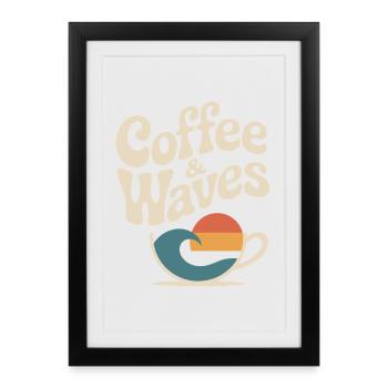 Coffee Waves Surfing Coffee & Waves Surfer Beach - Framed poster (27 × 37 cm) - black - Front