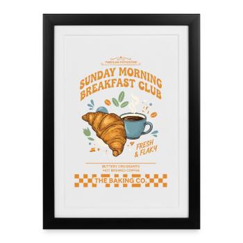 Petit-déjeuner Brunch drôle Café Amoureux de la nourriture Bacon - Affiche encadrée (27 × 37 cm) - noir - Devant