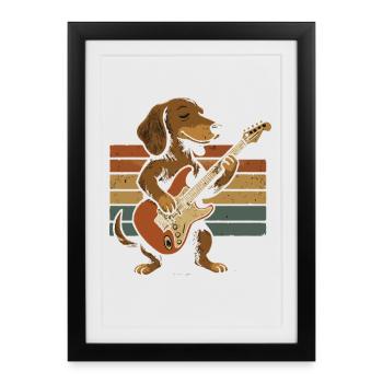 Chien à la guitare électrique dans un groupe rétro - Affiche encadrée (27 × 37 cm) - noir - Devant