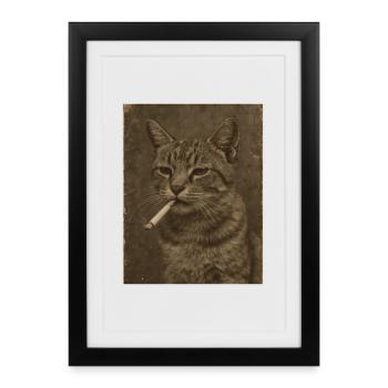 Chat chat avec une cigarette - Affiche encadrée (27 × 37 cm) - noir - Devant