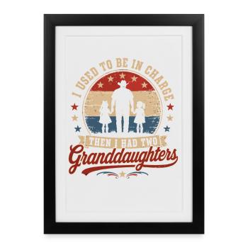Humour Grand-Père 2 Petites-Filles | Rétro - Affiche encadrée (27 × 37 cm) - noir - Devant
