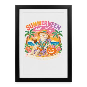 Summerween Halloween Été Squelette Drôle Cadeau - Affiche encadrée (27 × 37 cm) - noir - Devant